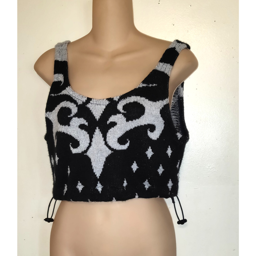 Urban Renewal Crop Top Sweater Top Women's S Recycled Black Gray Silver Threads